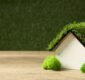 Decorative house with moss on the roof, the concept of an eco house